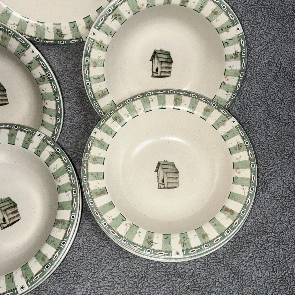 Pfaltzgraff Naturewood Set of 7 Stoneware Soup/Cereal Bowls Birdhouse‎